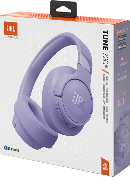 Bluetooth хендсфри JBL Tune 720BT, MultiPoint, A2DP, лилаво JBLT720BTPUR