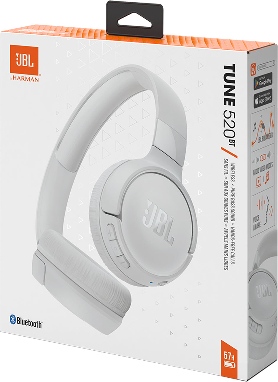 Bluetooth хендсфри JBL Tune 520BT, MultiPoint, A2DP, бял JBLT520BTWHT