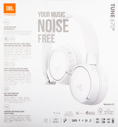 Handsfree Bluetooth JBL Tune 670NC, MultiPoint, A2DP, ANC, Бял JBLT670NCWHTAP