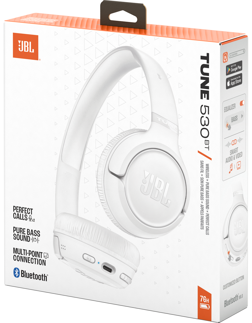 Handsfree Bluetooth JBL Tune 530BT, MultiPoint, A2DP, Бял 