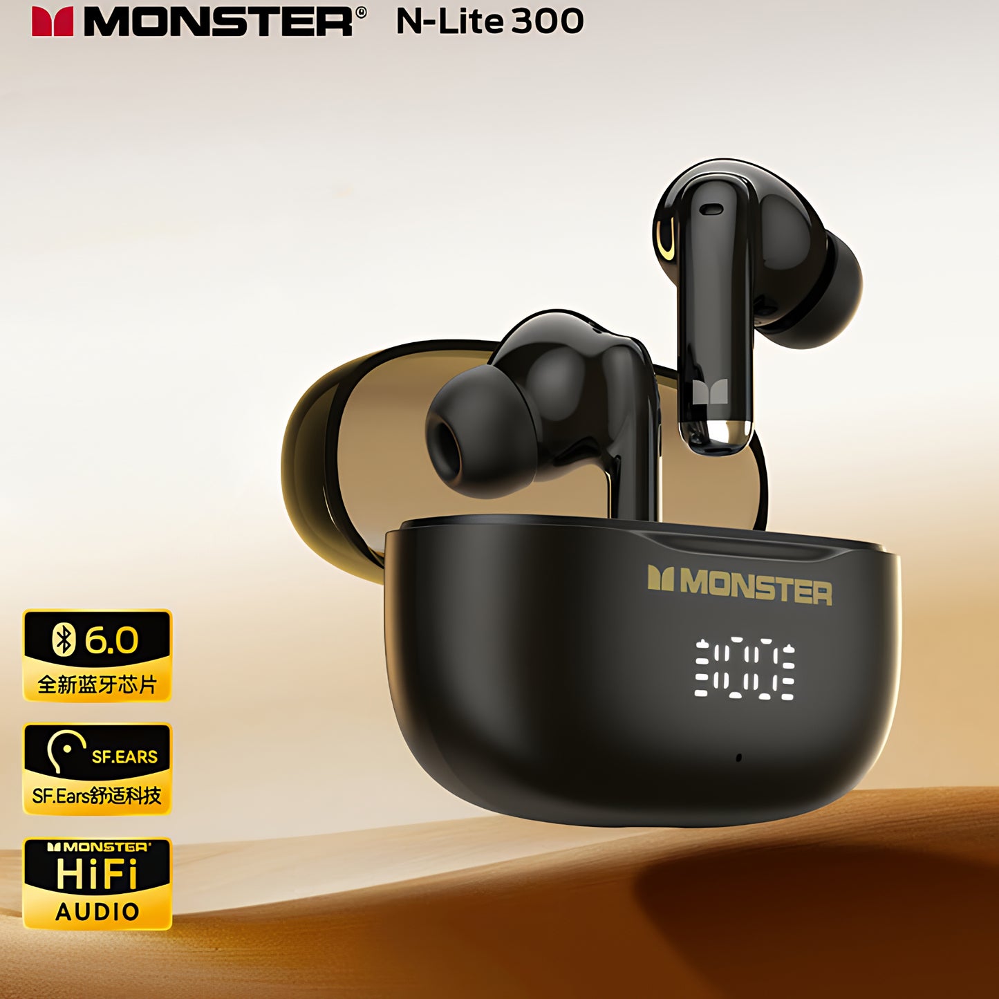 Безжични слушалки Bluetooth Monster N-Lite 300, TWS, Черен