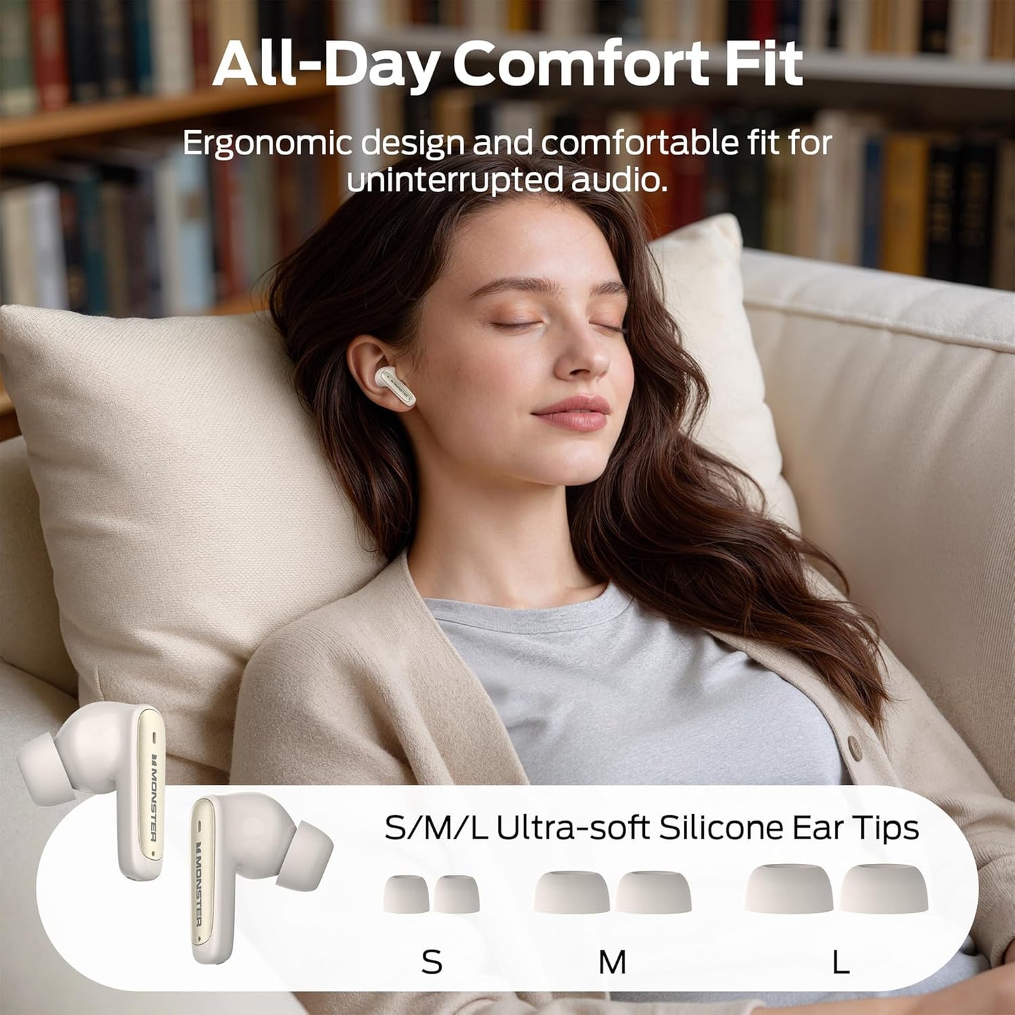 Безжични слушалки Bluetooth Monster N-Lite 310, TWS, светло кремави