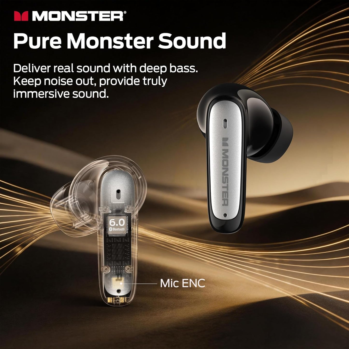 Безжични слушалки Bluetooth Monster N-Lite 310, TWS, Черен