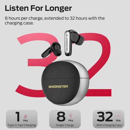 Безжични слушалки Bluetooth Monster N-Lite 310, TWS, Черен
