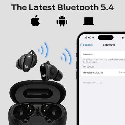 Безжични слушалки Bluetooth Monster N-Lite 206, TWS, Черен