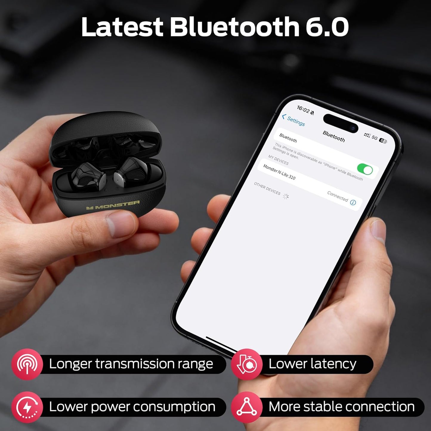 Безжични слушалки Bluetooth Monster N-Lite 310, TWS, Черен