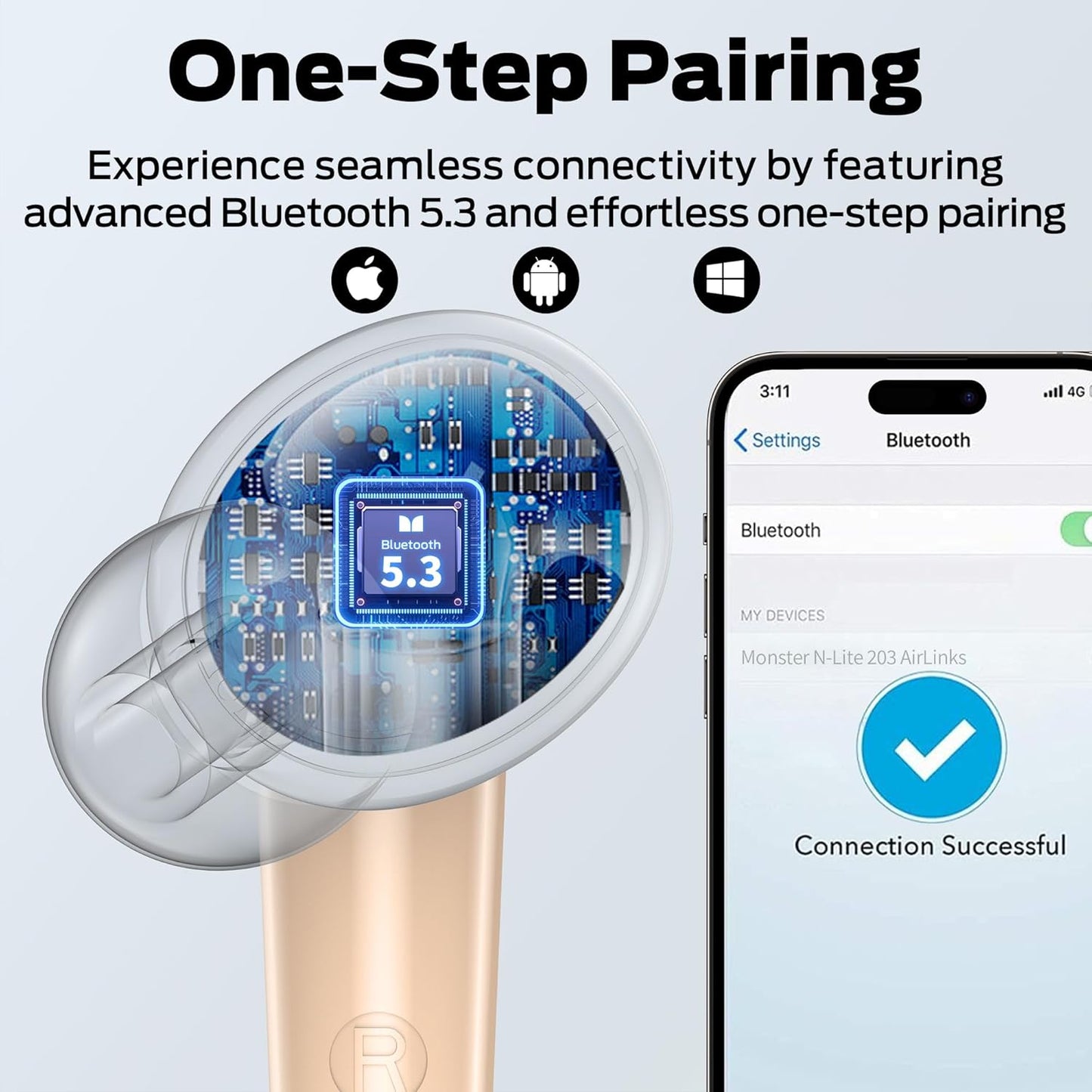Безжични слушалки Bluetooth Monster N-Lite 203 AirLinks, TWS, Златисти