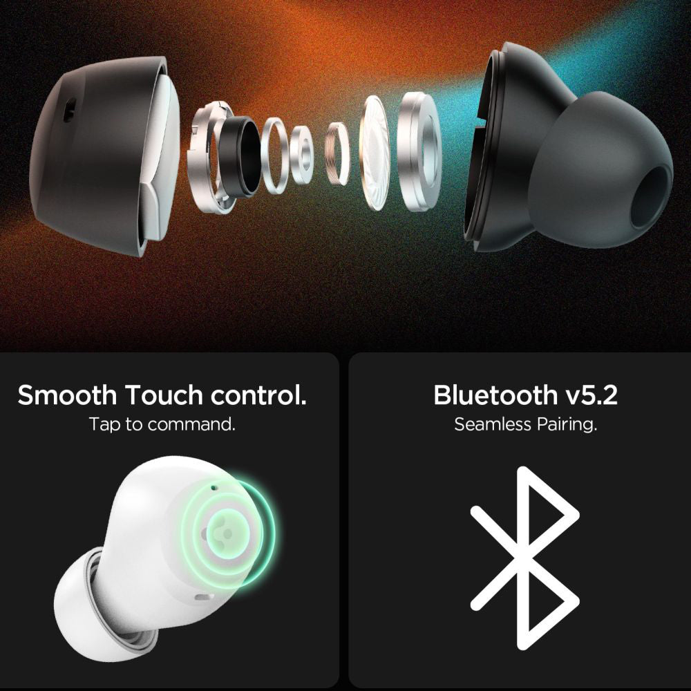 Handsfree Bluetooth Spigen SA2401, TWS, ANC, Бял ASD07963