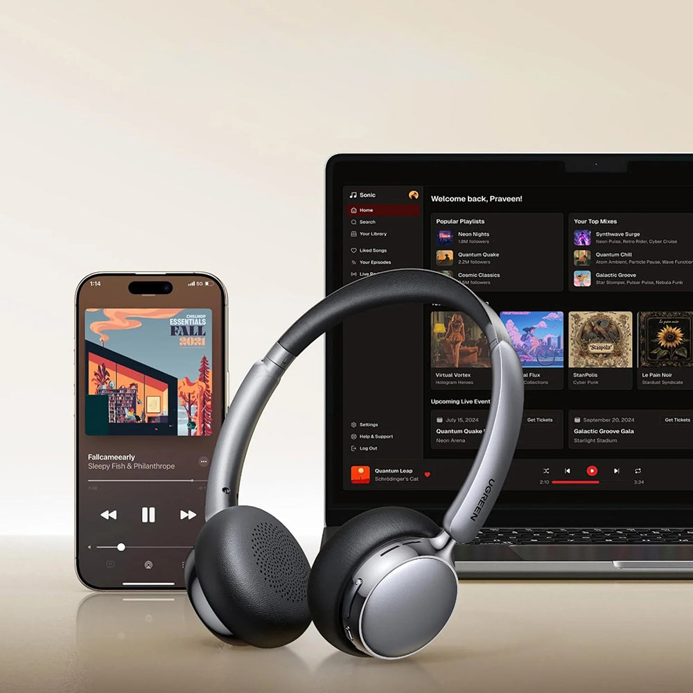 Handsfree Bluetooth UGREEN HiTune Studio Plus HP207, A2DP, ANC, Бежов