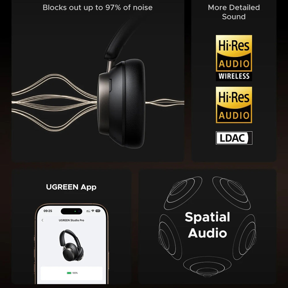 UGREEN Studio Pro HP206 Bluetooth Handsfree, A2DP, ANC, Black