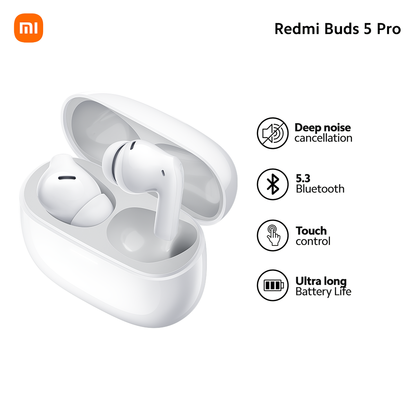 Bluetooth хендсфри Xiaomi Redmi Buds 5 Pro, TWS, ANC, бяло BHR7662GL