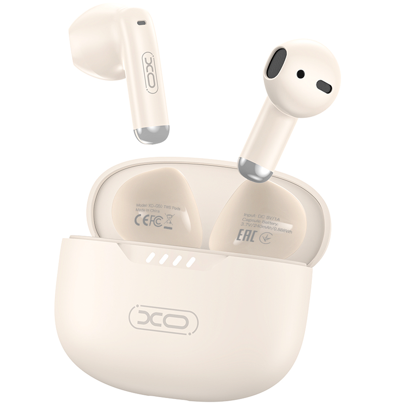 Безжични слушалки Bluetooth XO Design G50, TWS, Бежови
