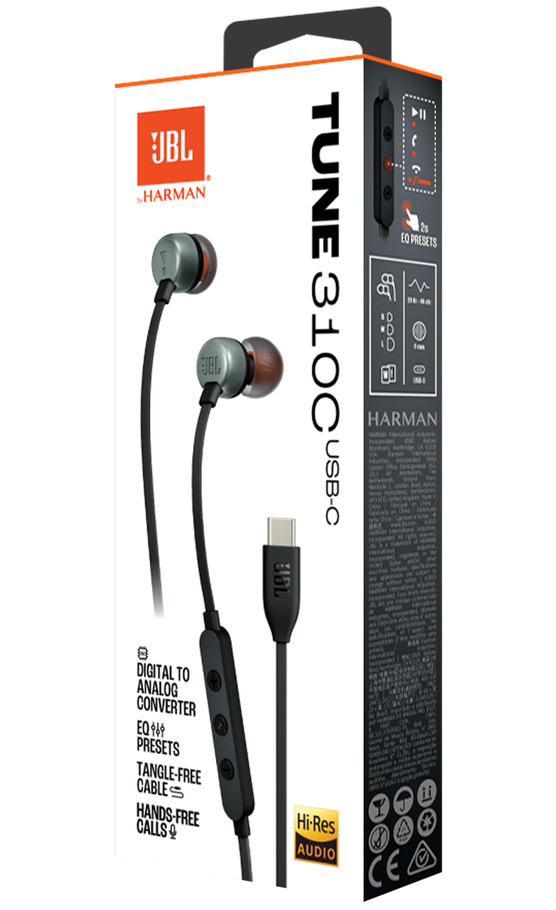 Handsfree USB-C JBL Tune 310C, Черен JBLT310CBLK
