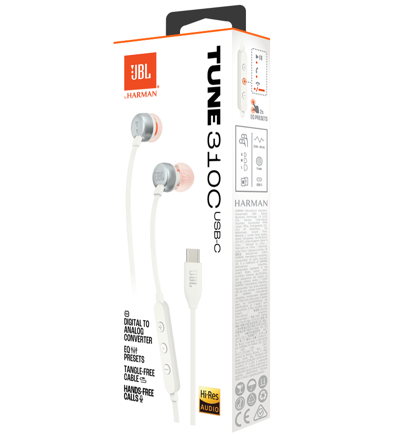 Слушалки с микрофон USB-C JBL Tune 310C, бели JBLT310CWHT