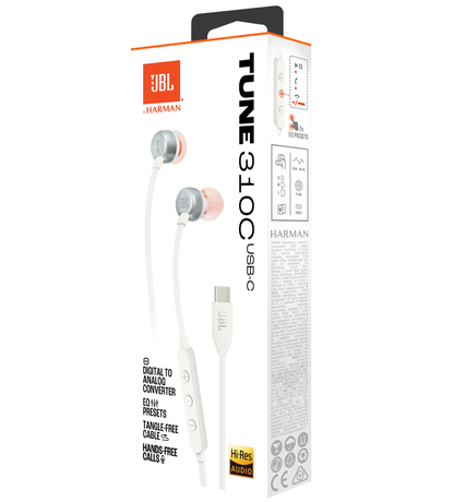 Слушалки с микрофон USB-C JBL Tune 310C, бели JBLT310CWHT