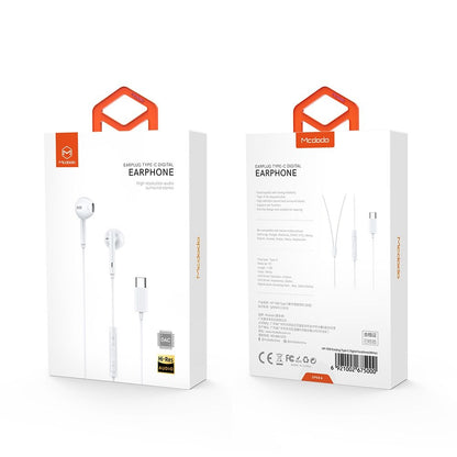 Handsfree USB-C McDodo HP-7500, 1.2m, Бял