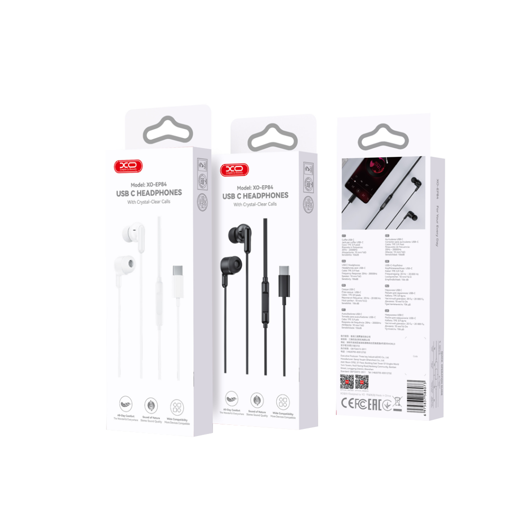 Слушалки с микрофон USB-C XO Design EP84, бели
