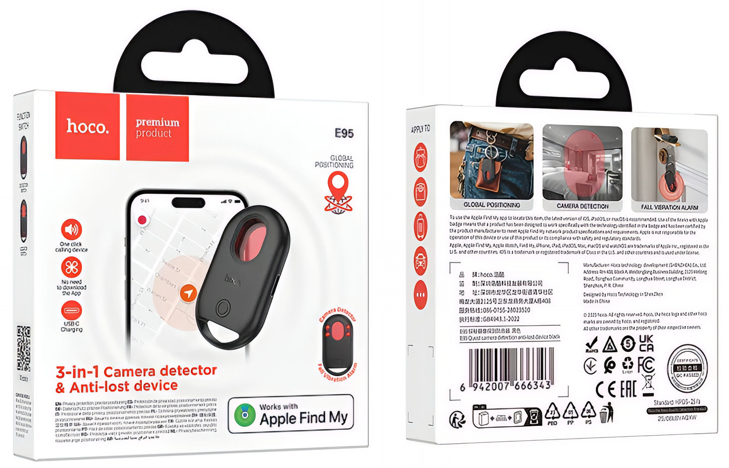 HOCO SmartTag E95 3in1 за iOS серия, Черен