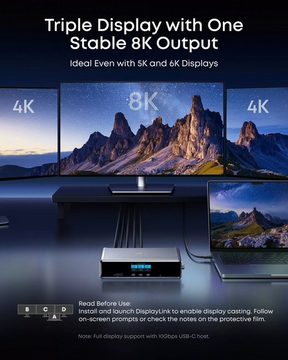 Мултифункционален хъб Anker Prime, 3 x USB-A - 4 x USB-C - 1 x Display Port - 2 x HDMI - 1 x жак 3.5 мм - 1 x RJ45 - 1 x SD - 1 x microSD, Сив A83B33A1