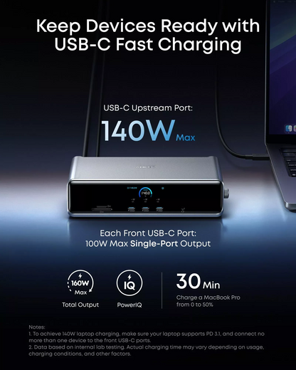Мултифункционален хъб Anker Prime, 3 x USB-A - 4 x USB-C - 1 x Display Port - 2 x HDMI - 1 x жак 3.5 мм - 1 x RJ45 - 1 x SD - 1 x microSD, Сив A83B33A1