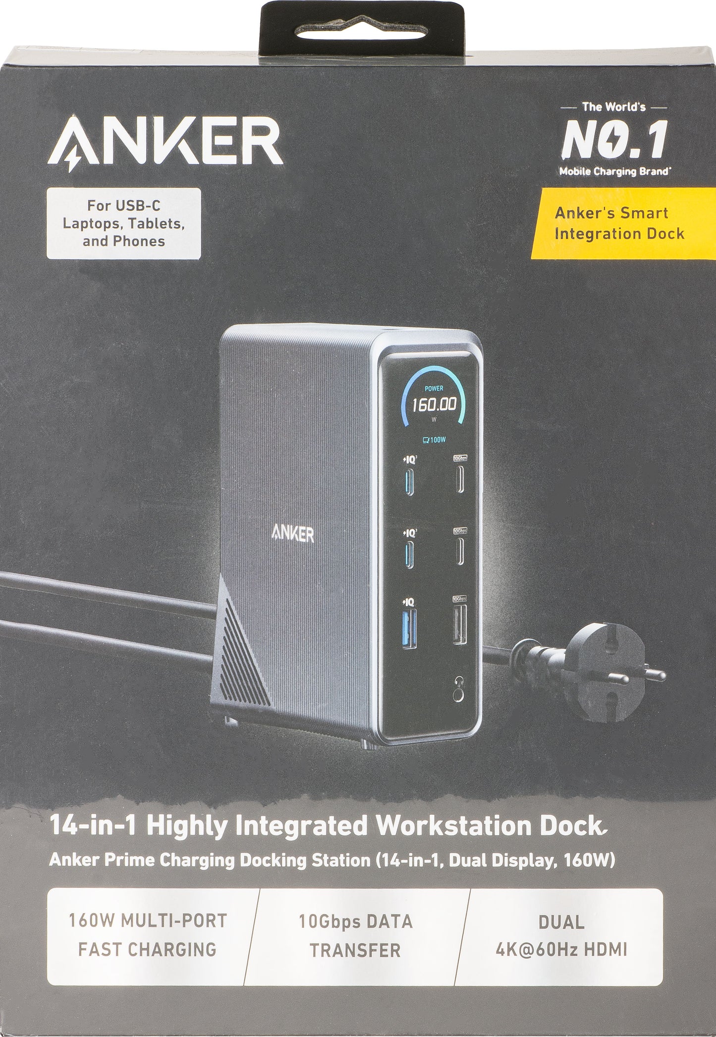 Мултифункционален хъб Anker Prime 737, 2 x USB-A 3.0 - 3 x USB-A - 5 x USB-C - 2 x HDMI - 1 x Jack 3.5mm - 1 x RJ45, Черен A83B63A1