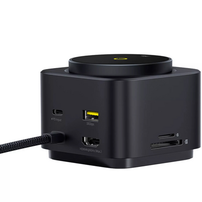 Мултифункционален хъб Baseus MagPro II 7в1, 1 x USB-A - 2 x USB-C - 1 x HDMI - 1 x QI - 1 x SD - 1 x microSD, Черен Ресилиран B00072900121-00