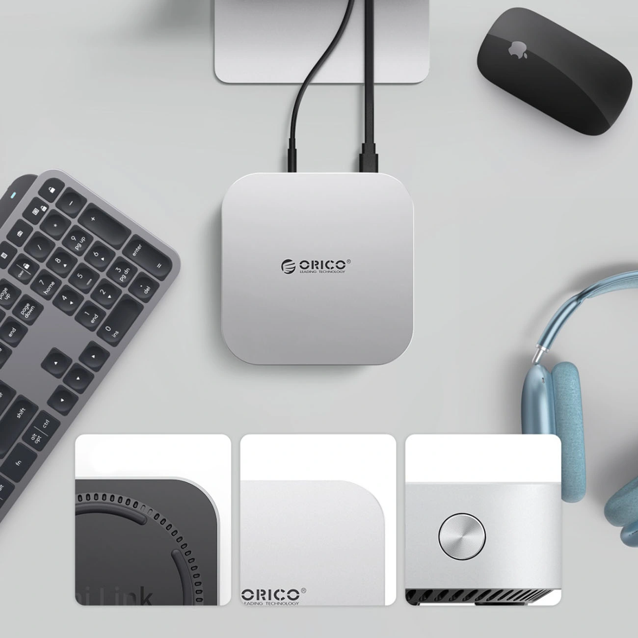 Мултифункционален хъб Orico MiniLink M49P за Apple Mac Mini M4, 9в1, Сребрист