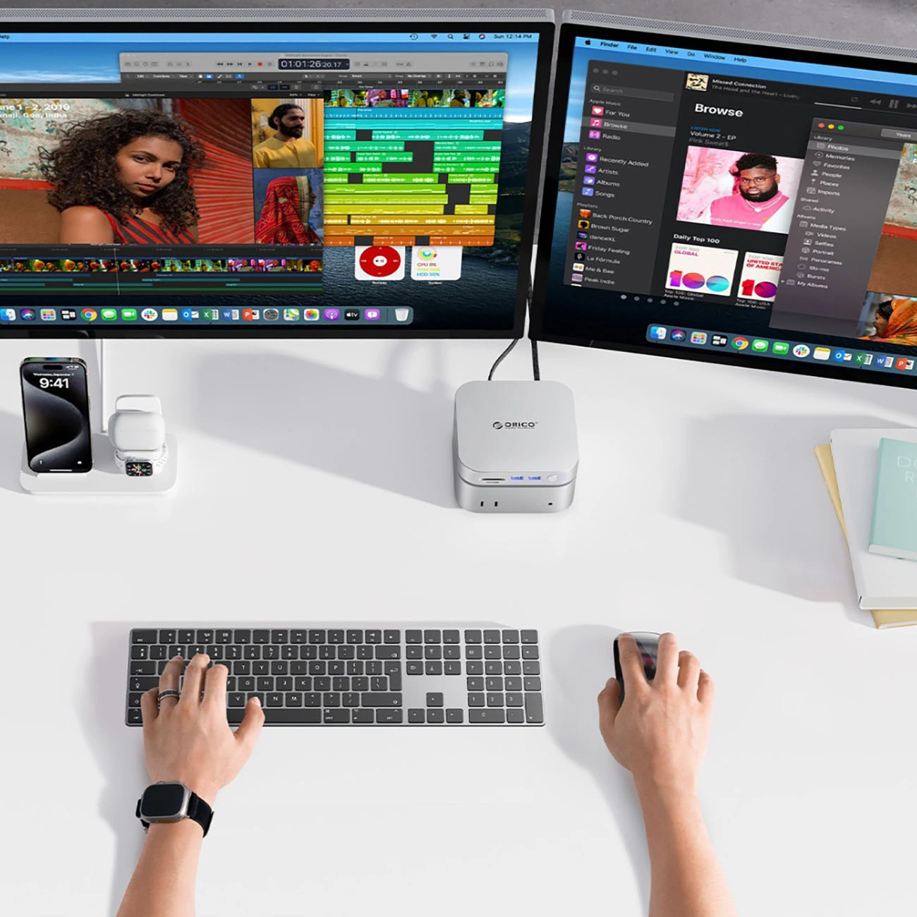 Мултифункционален хъб Orico MiniLink M49P за Apple Mac Mini M4, 9в1, Сребрист