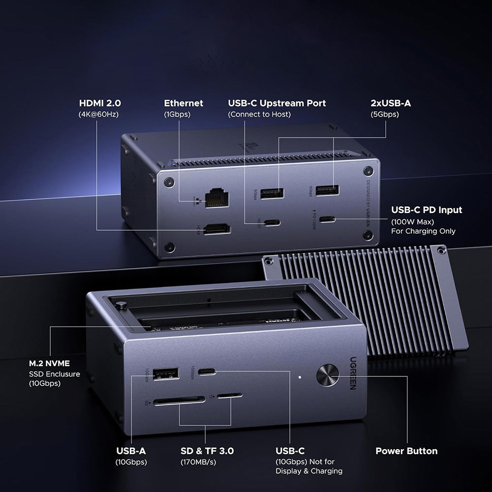 Мултифункционален хъб UGREEN CM923 (55735), 10в1, Сив