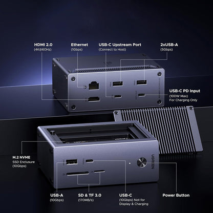 Мултифункционален хъб UGREEN CM923 (55735), 10в1, Сив