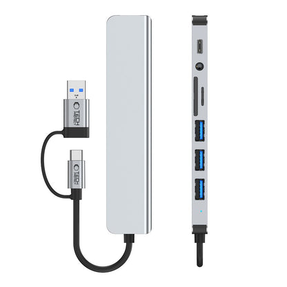 USB хъб / USB-C Tech-Protect HB06, 2 x USB-A 3.0 - 2 x USB-A - 1 x USB-C - 1 x жак 3.5mm - 1 x SD - 1 x microSD, Сив