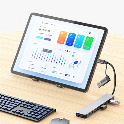 USB хъб / USB-C Tech-Protect HB06, 2 x USB-A 3.0 - 2 x USB-A - 1 x USB-C - 1 x жак 3.5mm - 1 x SD - 1 x microSD, Сив