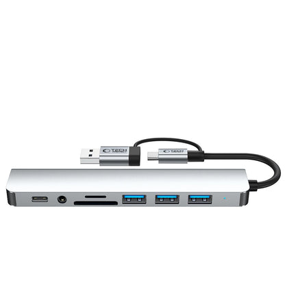 USB хъб / USB-C Tech-Protect HB06, 2 x USB-A 3.0 - 2 x USB-A - 1 x USB-C - 1 x жак 3.5mm - 1 x SD - 1 x microSD, Сив