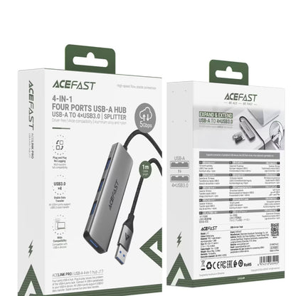 USB хъб Acefast J17, 4в1, Сив