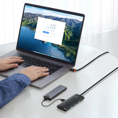 Baseus Lite USB концентратор, 4 x USB-A 3.0 - 1 x USB-C, 2 м, черен WKQXX030201