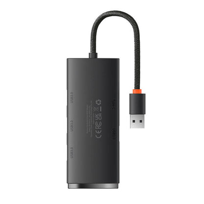 Baseus Lite USB концентратор, 4 x USB-A 3.0 - 1 x USB-C, 0,25 м, черен WKQXX030001 