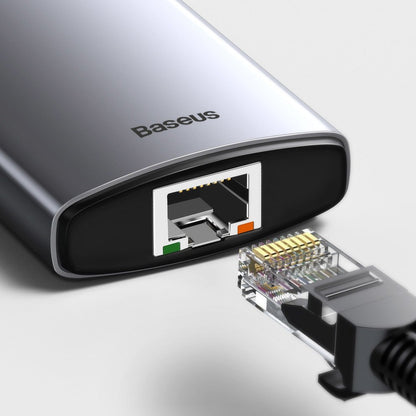 Baseus USB-C хъб, 3 x USB-A 3.0 - 1 x USB-C - 1 x HDMI - 1 x SD - 1 x microSD - RJ45, сив CAHUB-CV0G