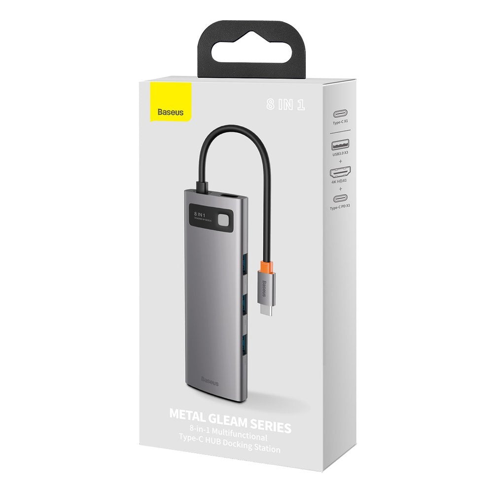 Baseus USB-C хъб, 3 x USB-A 3.0 - 1 x USB-C - 1 x HDMI - 1 x SD - 1 x microSD - RJ45, сив CAHUB-CV0G