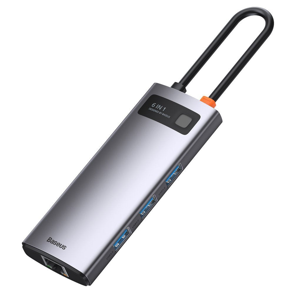 USB-C хъб Baseus Metal Gleam, 3 x USB-A 3.0 - 1 x USB-C - 1 x HDMI - 1 x RJ45, Сив CAHUB-CW0G