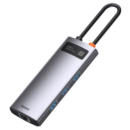 USB-C хъб Baseus Metal Gleam, 3 x USB-A 3.0 - 1 x USB-C - 1 x HDMI - 1 x RJ45, Сив CAHUB-CW0G