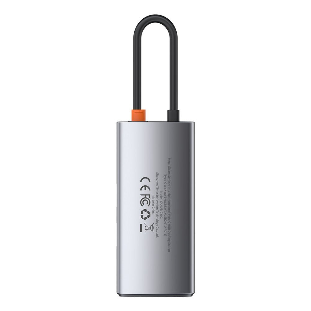 USB-C концентратор Baseus Metal Gleam, 2 x USB-A - 1 x USB-C - 1 x HDMI, сив CAHUB-CY0G