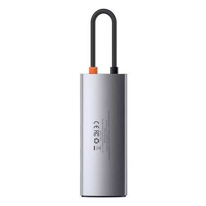 USB-C хъб Baseus Metal Gleam, 3 x USB-A 3.0 - 1 x USB-C - 1 x HDMI - 1 x RJ45, Сив CAHUB-CW0G