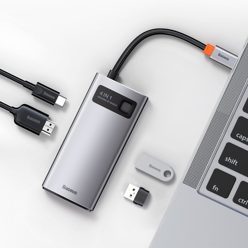 USB-C концентратор Baseus Metal Gleam, 2 x USB-A - 1 x USB-C - 1 x HDMI, сив CAHUB-CY0G