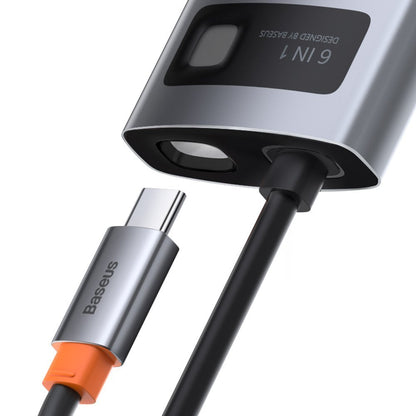 USB-C хъб Baseus Metal Gleam, 3 x USB-A 3.0 - 1 x USB-C - 1 x HDMI - 1 x RJ45, Сив CAHUB-CW0G