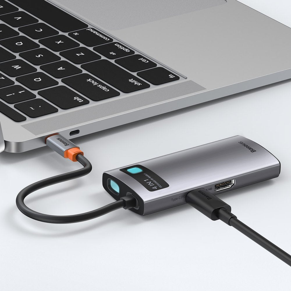 USB-C концентратор Baseus Metal Gleam, 2 x USB-A - 1 x USB-C - 1 x HDMI, сив CAHUB-CY0G