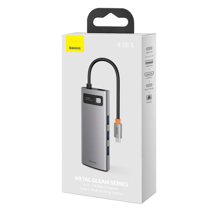 USB-C хъб Baseus Metal Gleam, 3 x USB-A 3.0 - 1 x USB-C - 1 x HDMI - 1 x RJ45, Сив CAHUB-CW0G