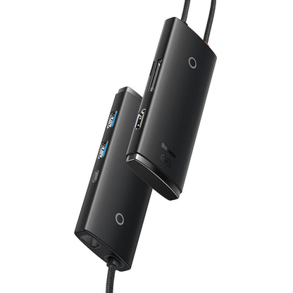 Hub USB-C Baseus, 2 x USB-A 3.0 - 1 x USB-C - 1 x HDMI - 1 x SD - 1 x microSD, Черен WKQX050001