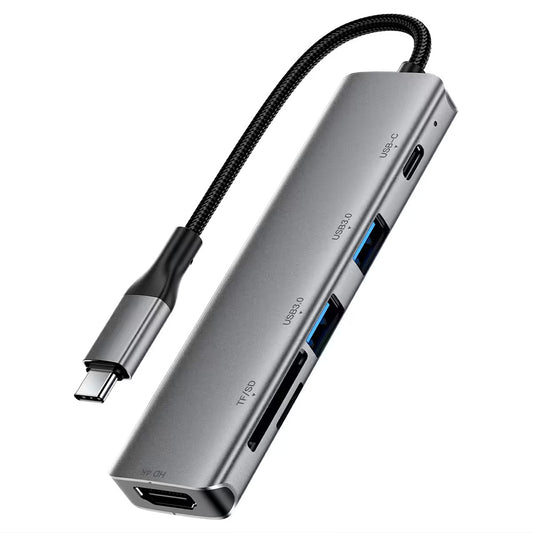 Hub USB-C Acefast J18, 6в1, Сив
