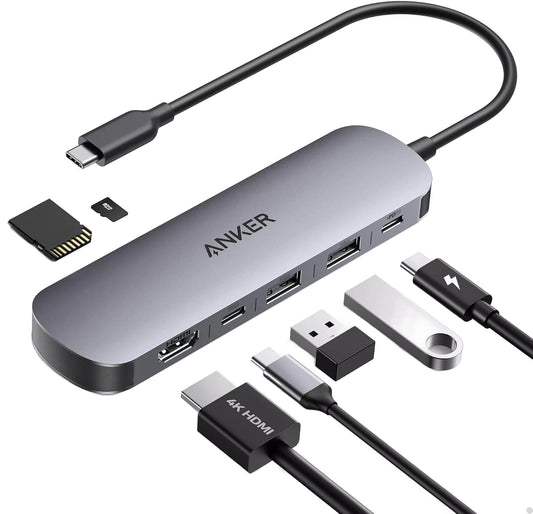Hub USB-C Anker, 2 x USB-A 3.0 - 2 x USB-C - 1 x HDMI - 1 x SD - 1 x microSD, Сив A83D2HA1
