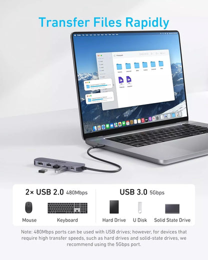 Hub USB-C Anker, 2 x USB-A - 1 x USB-A 3.0 - 1 x USB-C - 1 x HDMI, Сив A8357HA0
